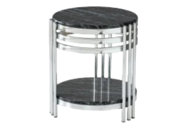 Zeus End Table (SILVER LEGS-BLACK SILVER MARBLE TOP)