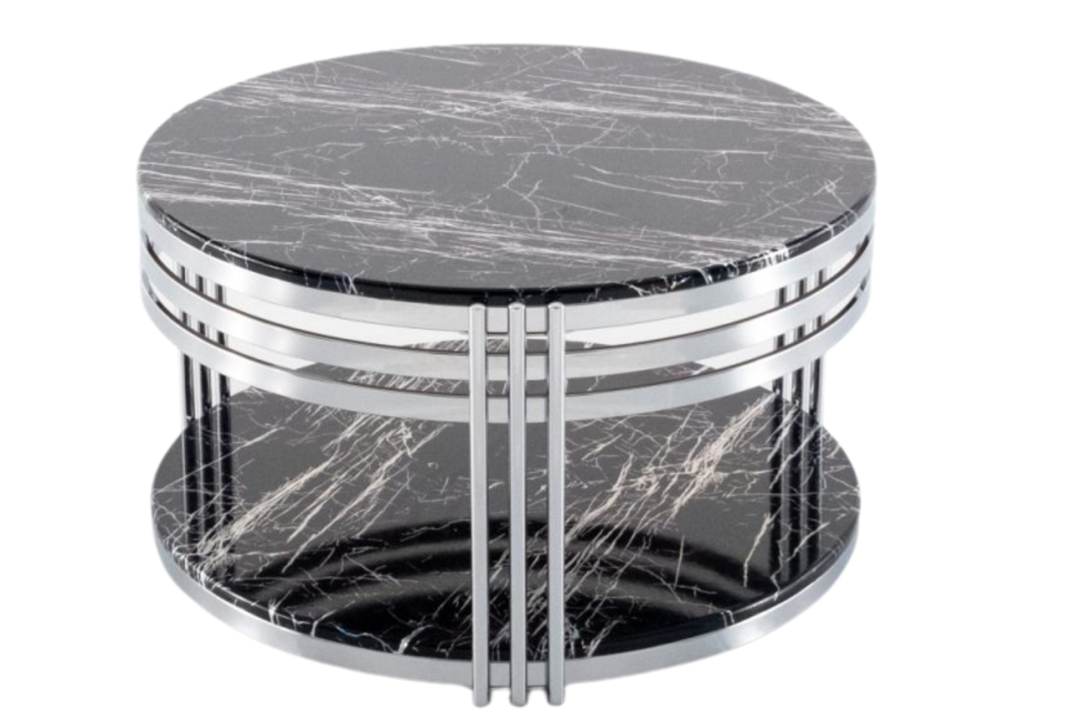 Zeus Coffee Table (SILVER LEGS-BLACK SILVER MARBLE TOP)