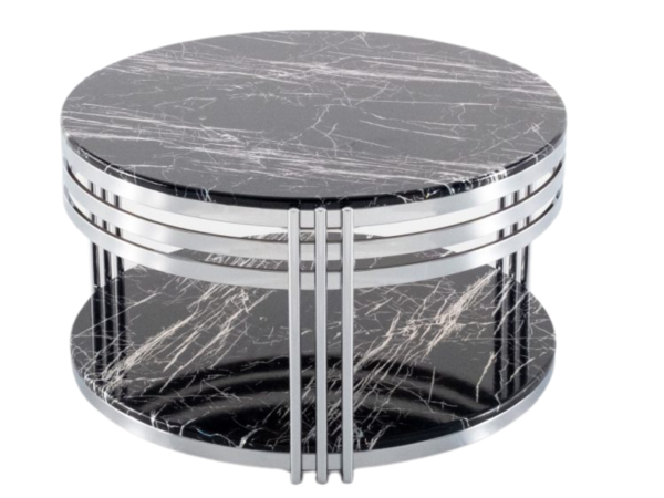 Zeus Coffee Table (SILVER LEGS-BLACK SILVER MARBLE TOP)