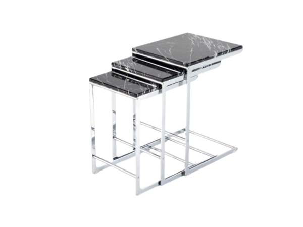 SC321 Nesting Table (SILVER LEGS-BLACK SILVER MARBLE TOP)