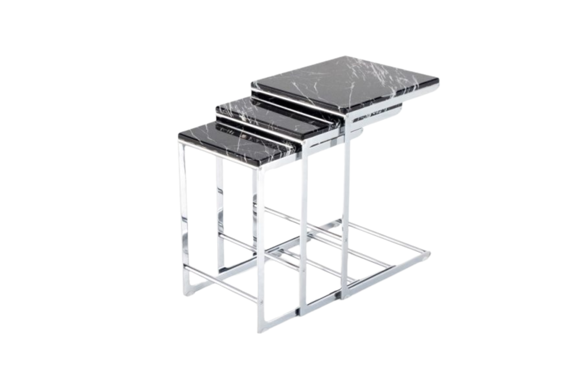 SC321 Nesting Table (SILVER LEGS-BLACK SILVER MARBLE TOP)
