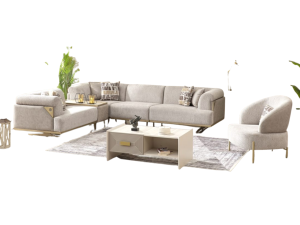 Urla Stationary Livingroom Set (1 Sofa & 1 Module Sofa & 2 Chair) Cream