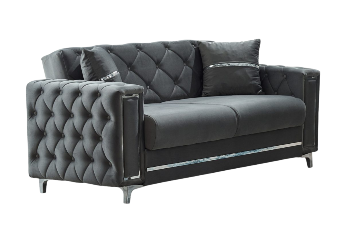 Bolivya Convertible Loveseat Grey With Silver Legs