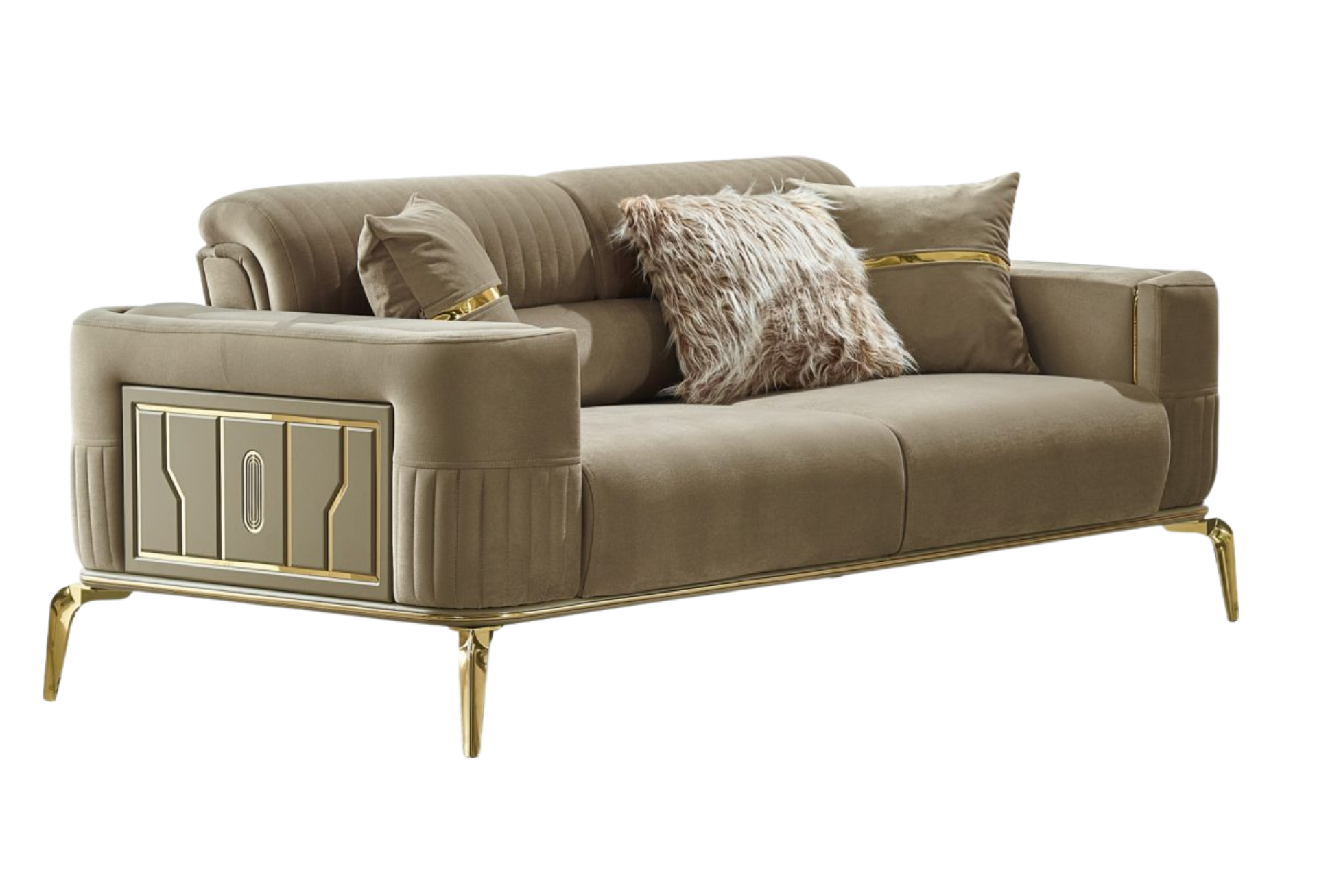 Armoni Convertible Livingroom Loveseat Beige With Gold Legs