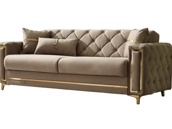 Bolivya Convertible Sofa Vizon With Gold Legs 3 Seat Sleeper Sofa Only