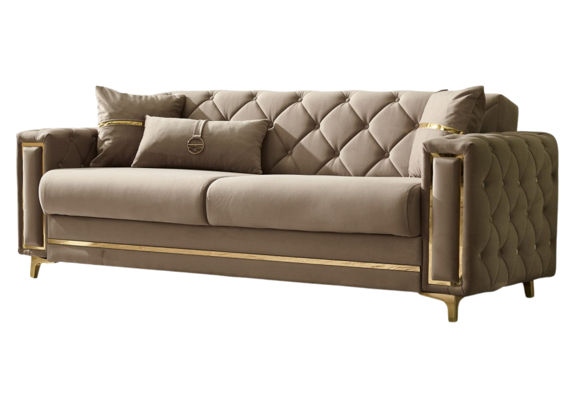 Bolivya Convertible Sofa Vizon With Gold Legs 3 Seat Sleeper Sofa Only