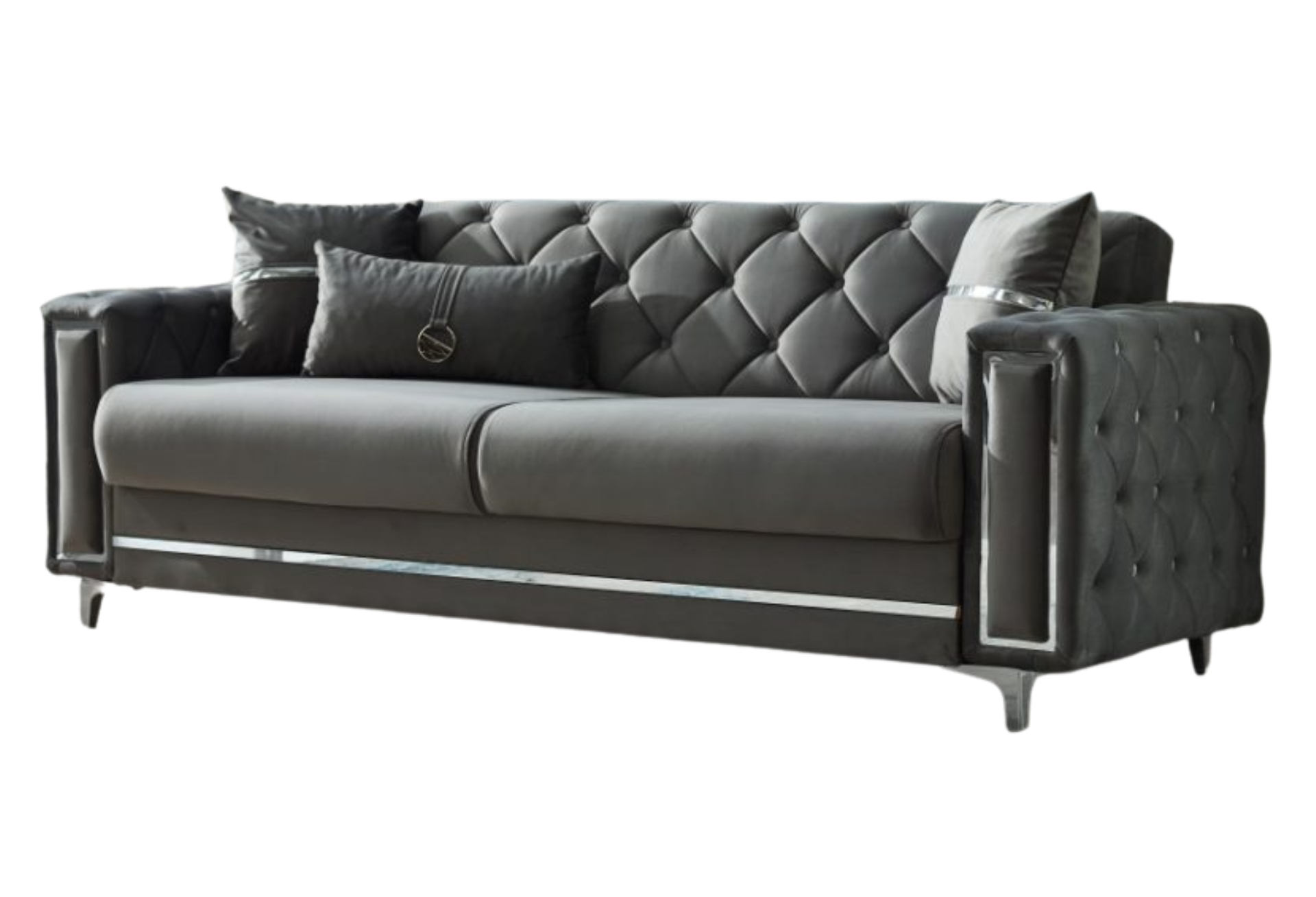 Bolivya Convertible Sleeper Sofa Grey with Silver Legs Only 3 Seats Sofa