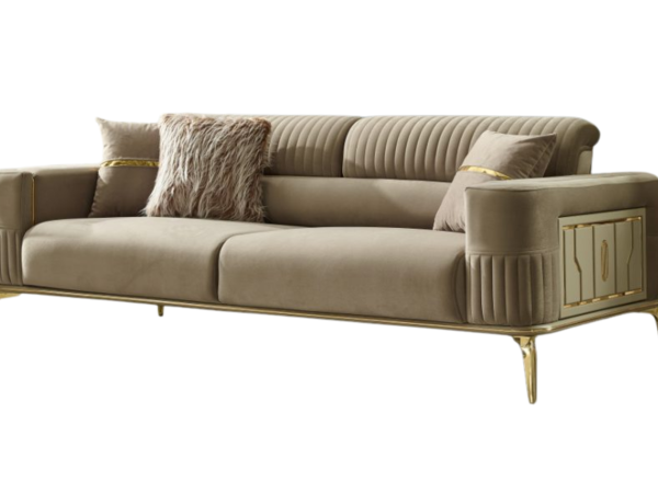 Armoni Convertible Living Room Sofa Beige With Gold Legs | 3 Seat Sleeper Sofa Only