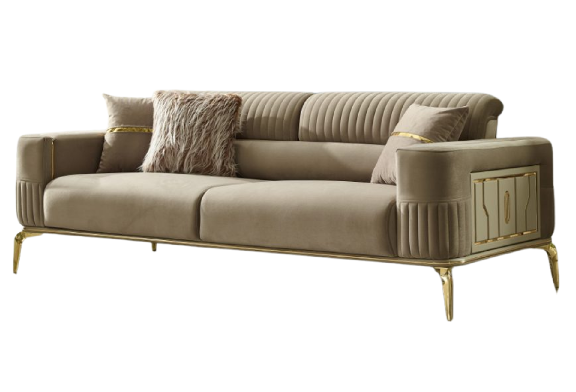 Armoni Convertible Living Room Sofa Beige With Gold Legs | 3 Seat Sleeper Sofa Only