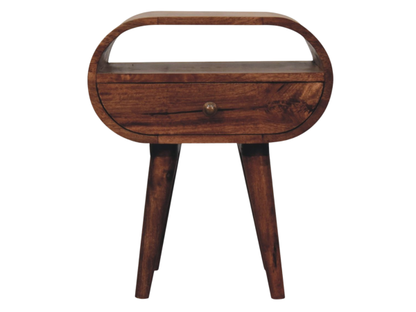 Honey Caramel Circular Bedside with Open Slot