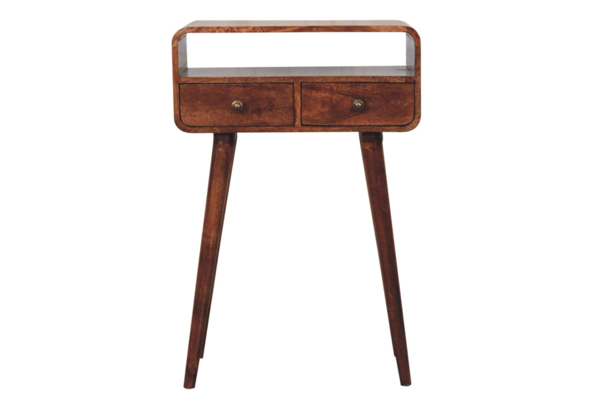 Mini Curved Honey Caramel Console Table