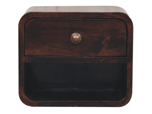 Mini Curved California Walnut Wall Mounted Bedside with Open Slot
