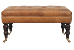 California Walnut Buffalo Tan Leather Ottoman with Castor Legs
