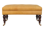 Honey Caramel Buffalo Ash Black Leather Ottoman with Castor Legs