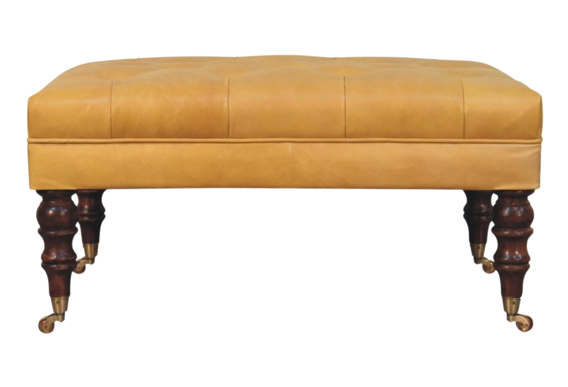 Honey Caramel Buffalo Ash Black Leather Ottoman with Castor Legs