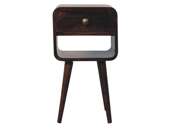 Mini California Walnut Curved Bedside with Lower Slot