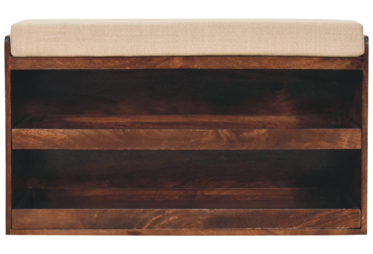 California Walnut & Mud Linen Pull out Shoe Bench