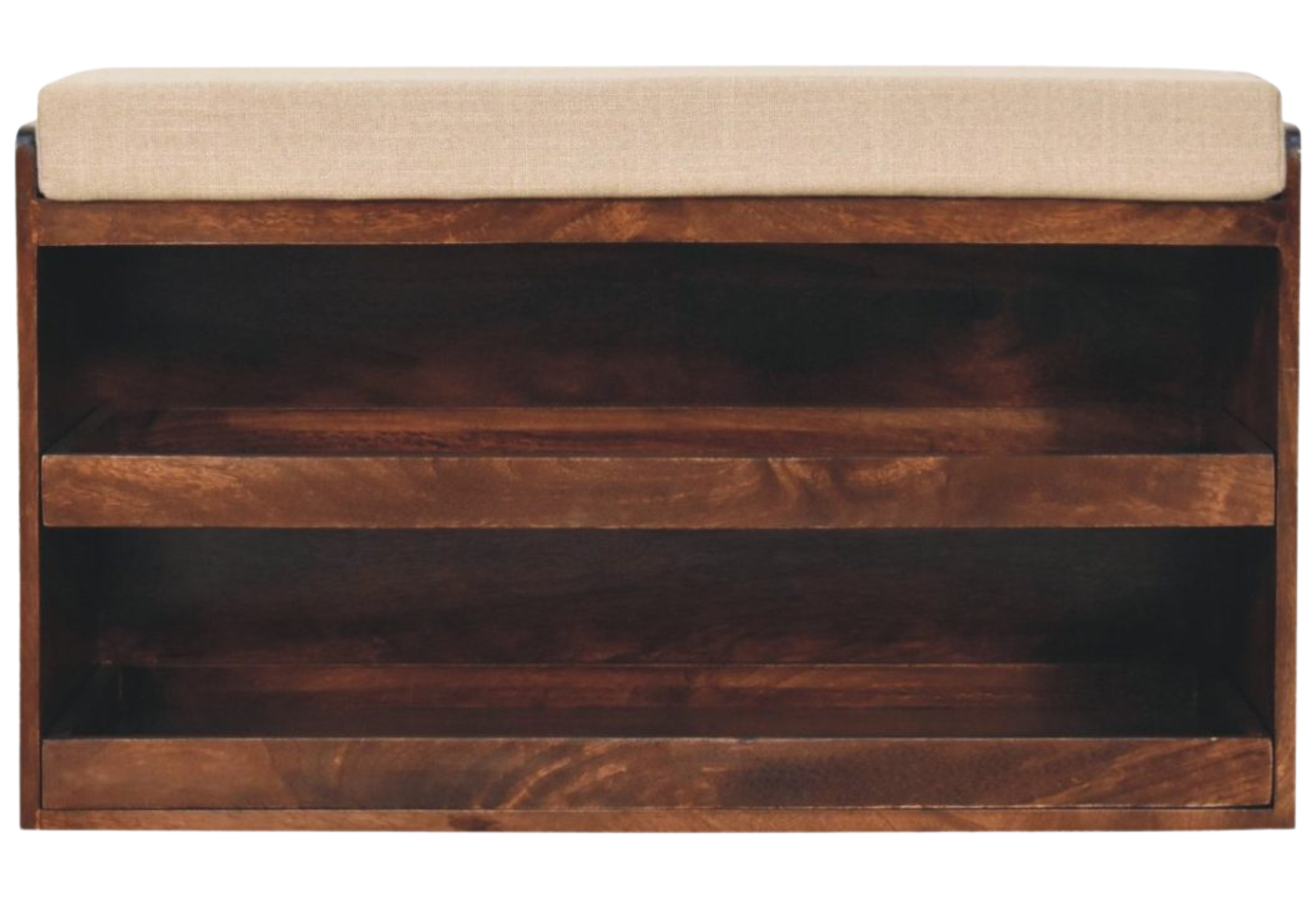 California Walnut & Mud Linen Pull out Shoe Bench