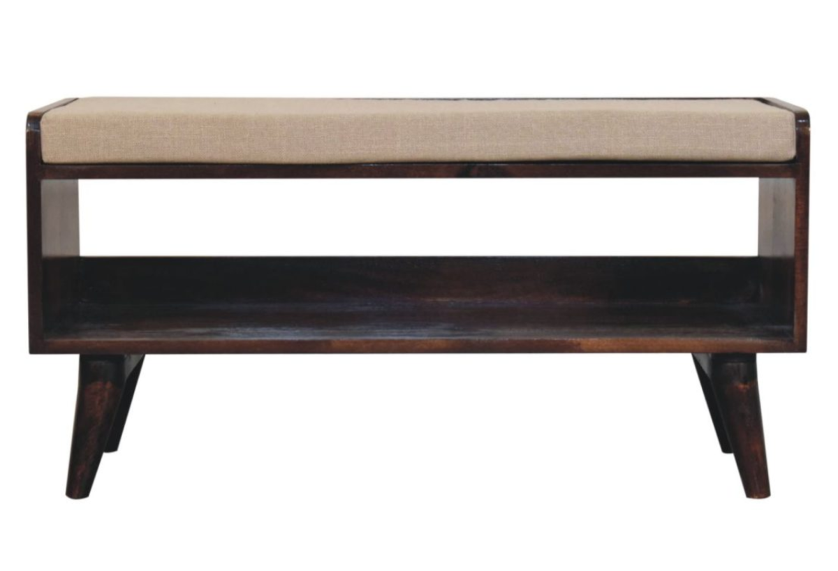 California Walnut bench with mud linen seat pad