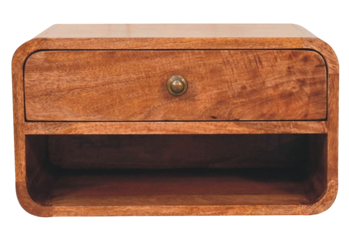 Curved Honey Caramel Wall Mounted Bedside with Open Slot