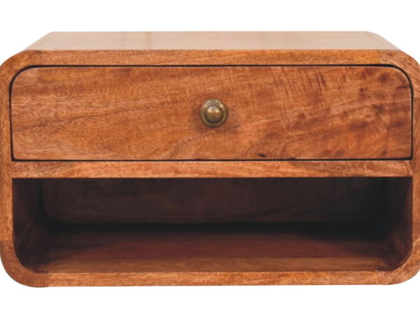 Curved Honey Caramel Wall Mounted Bedside with Open Slot