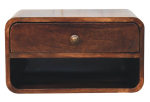 Curved California Walnut Wall Mounted Bedside with Open Slot