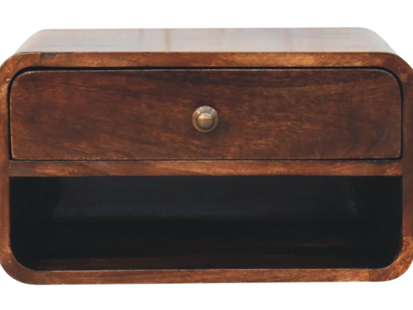 Curved California Walnut Wall Mounted Bedside with Open Slot