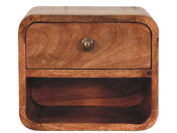 Mini Honey Caramel Wall Mounted Bedside with Open Slot