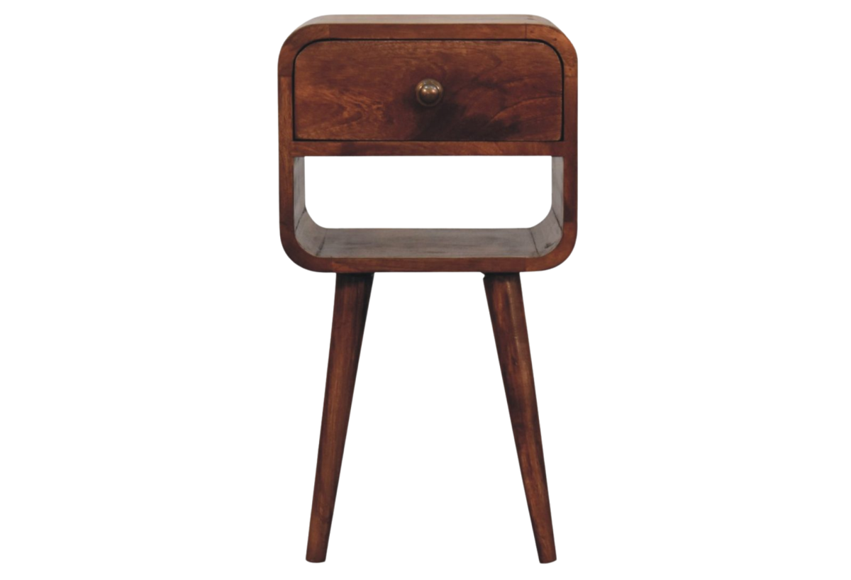 Mini Honey Caramel Curved Bedside with Lower Slot