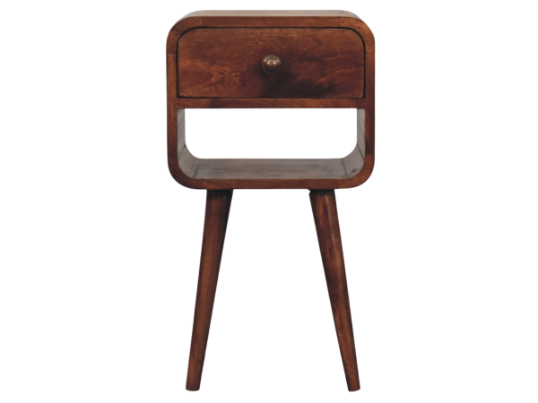 Mini Honey Caramel Curved Bedside with Lower Slot