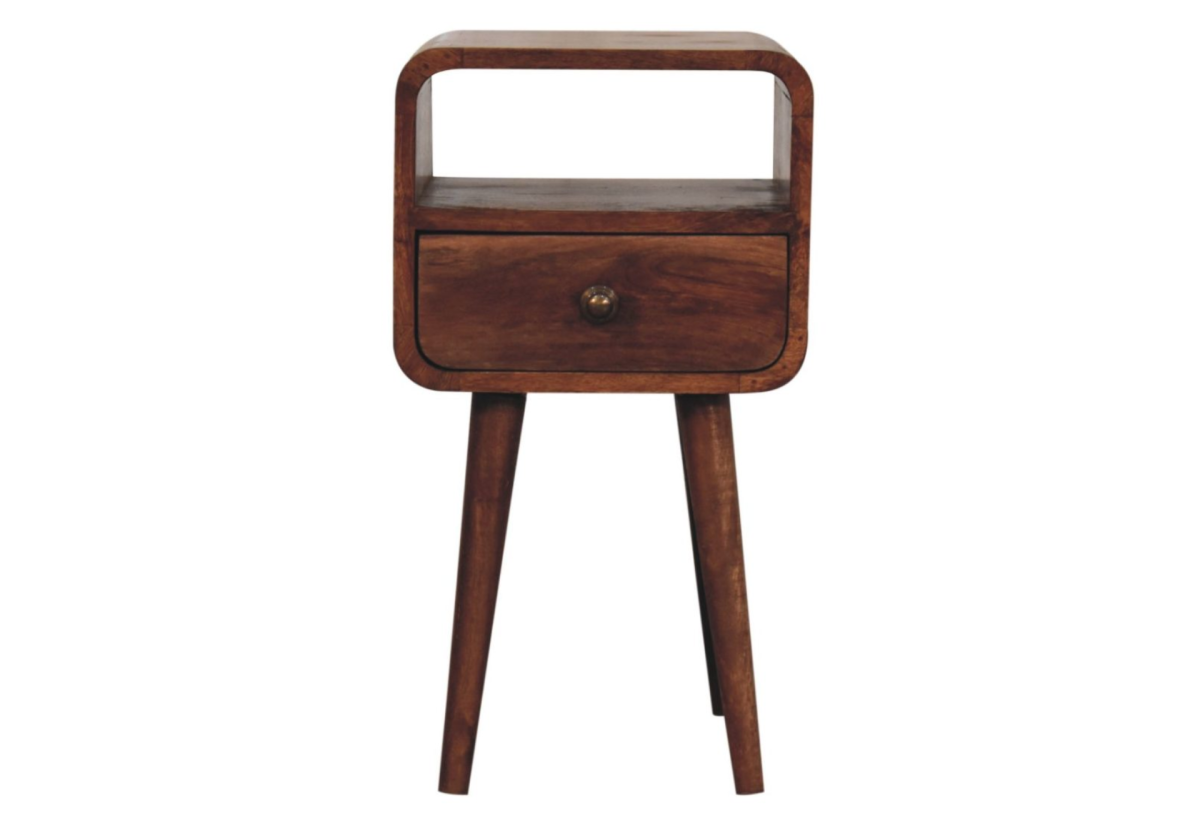 Mini Honey Caramel Curved Bedside with Open Slot