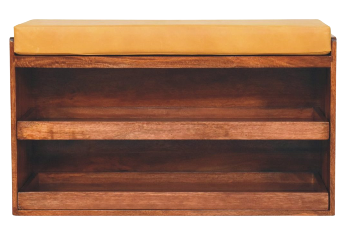 Buffalo Hide Pull out Honey Caramel Shoe Storage Bench