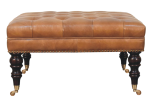 Studded Buffalo Tan Leather Ottoman with Castor Legs