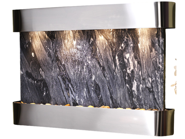 Sunrise Springs-Round-Stainless Steel-Black Spider Marble