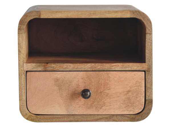 Extra Mini Wall Mounted Curved Oak-ish Bedside with Open Slot