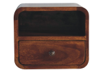 Extra Mini Wall Mounted Curved Chestnut Bedside with Open Slot