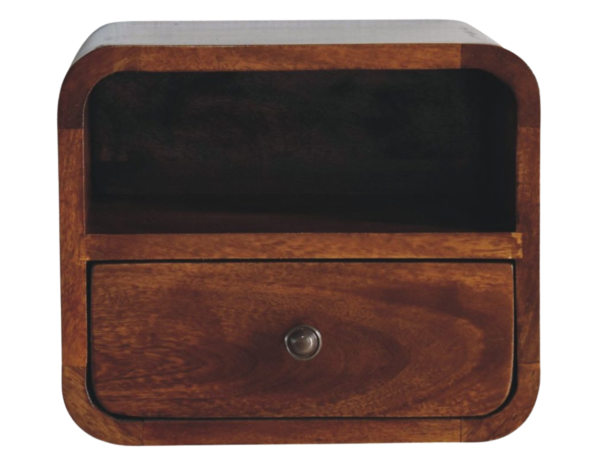 Extra Mini Wall Mounted Curved Chestnut Bedside with Open Slot