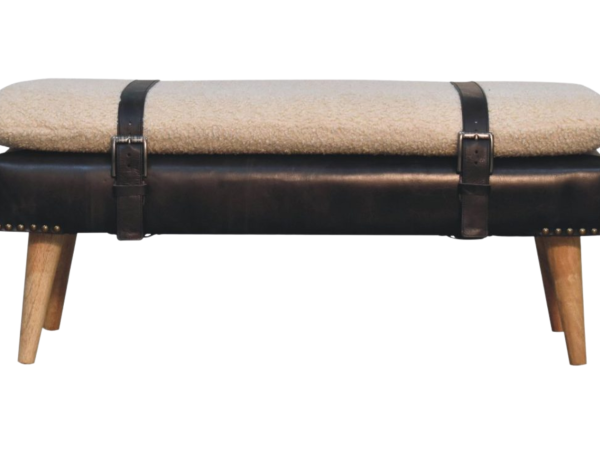 Bouclé Buffalo Hide Black Leather Bench