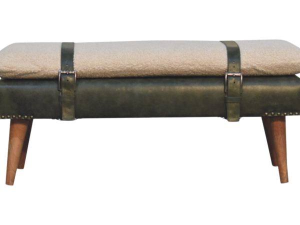 Boucl茅 Buffalo Hide Olive Green Leather Bench