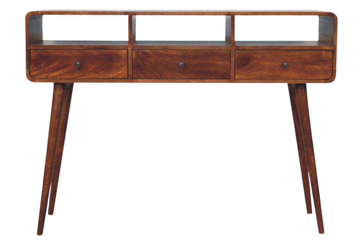 Triple Curved Chestnut Console Table