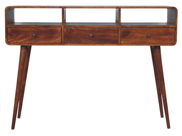 Triple Curved Chestnut Console Table