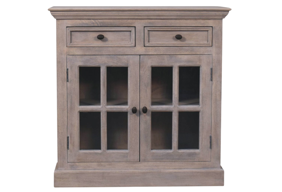 Stone Finish Cabinet with Glazed Doors