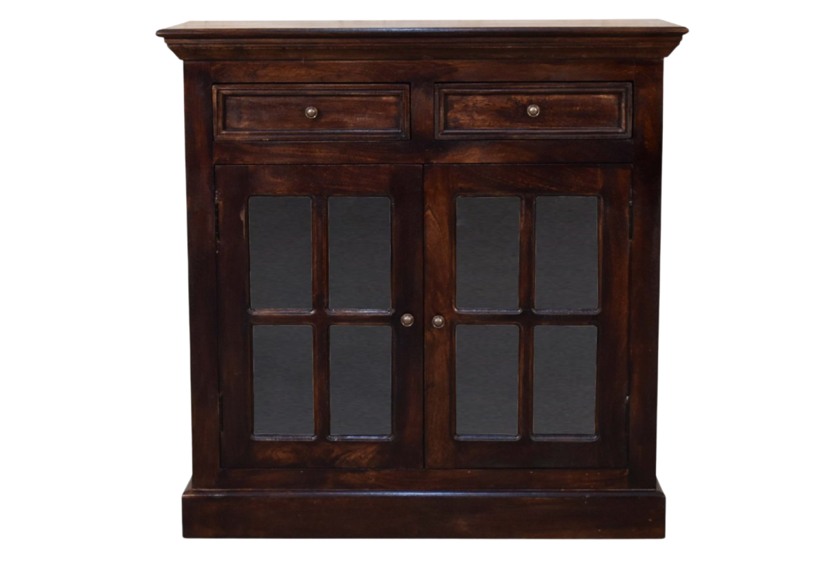 Light Walnut Cabinet with Glazed Doors