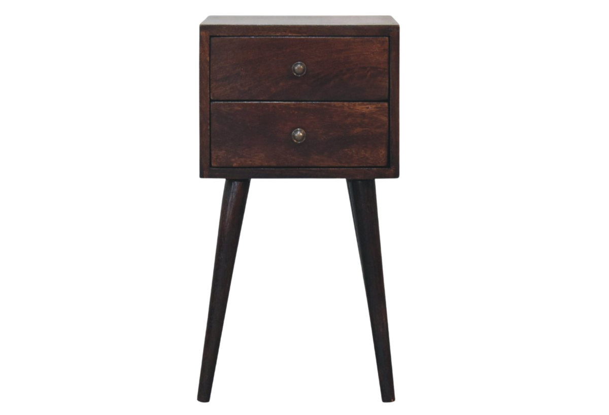Mini 2 Drawer Light Walnut Nightstand