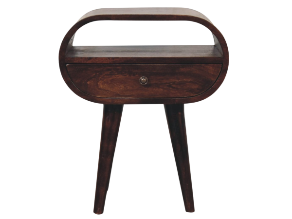 Light Walnut Circular nightstand with Open Slot