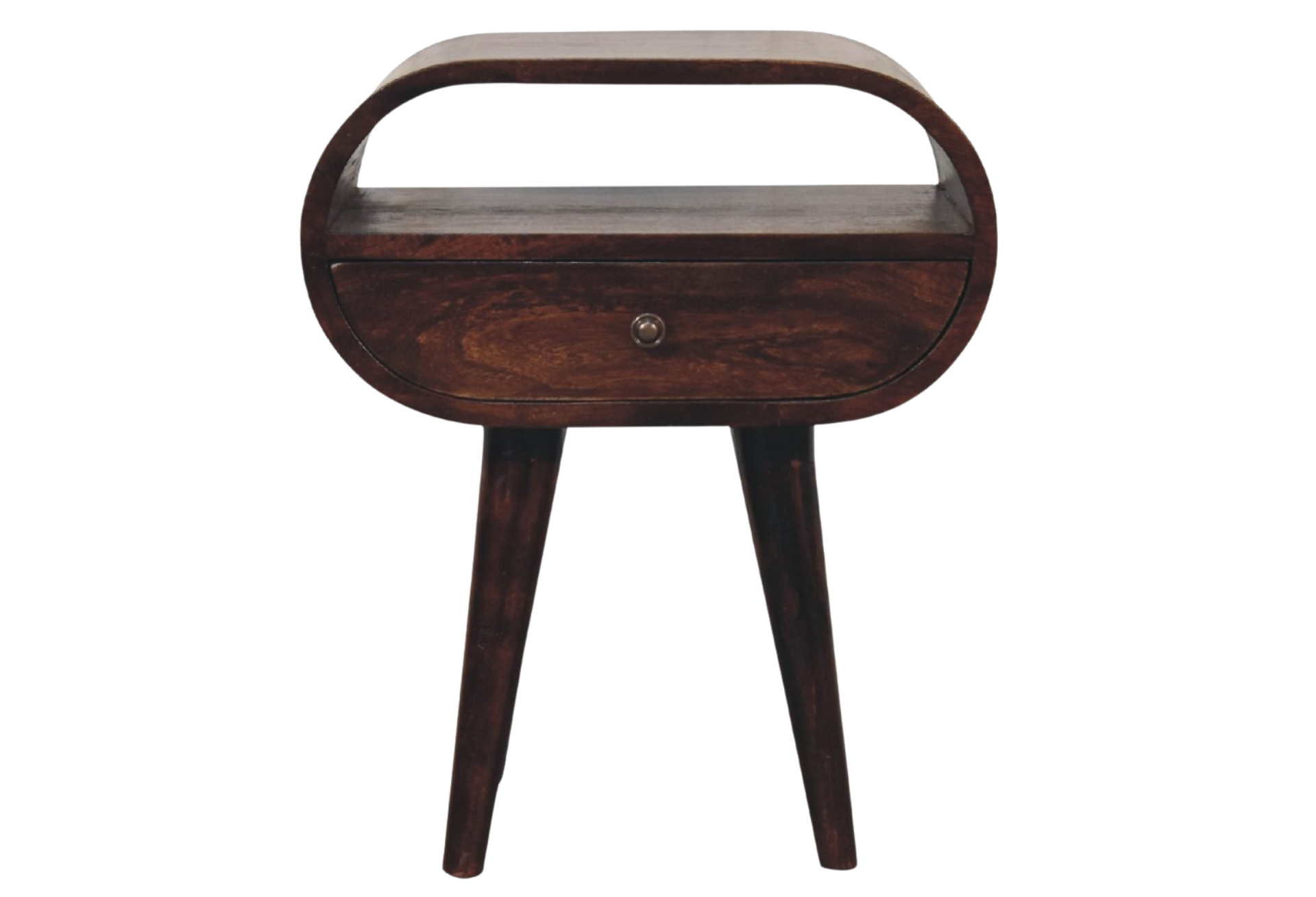 Light Walnut Circular nightstand with Open Slot