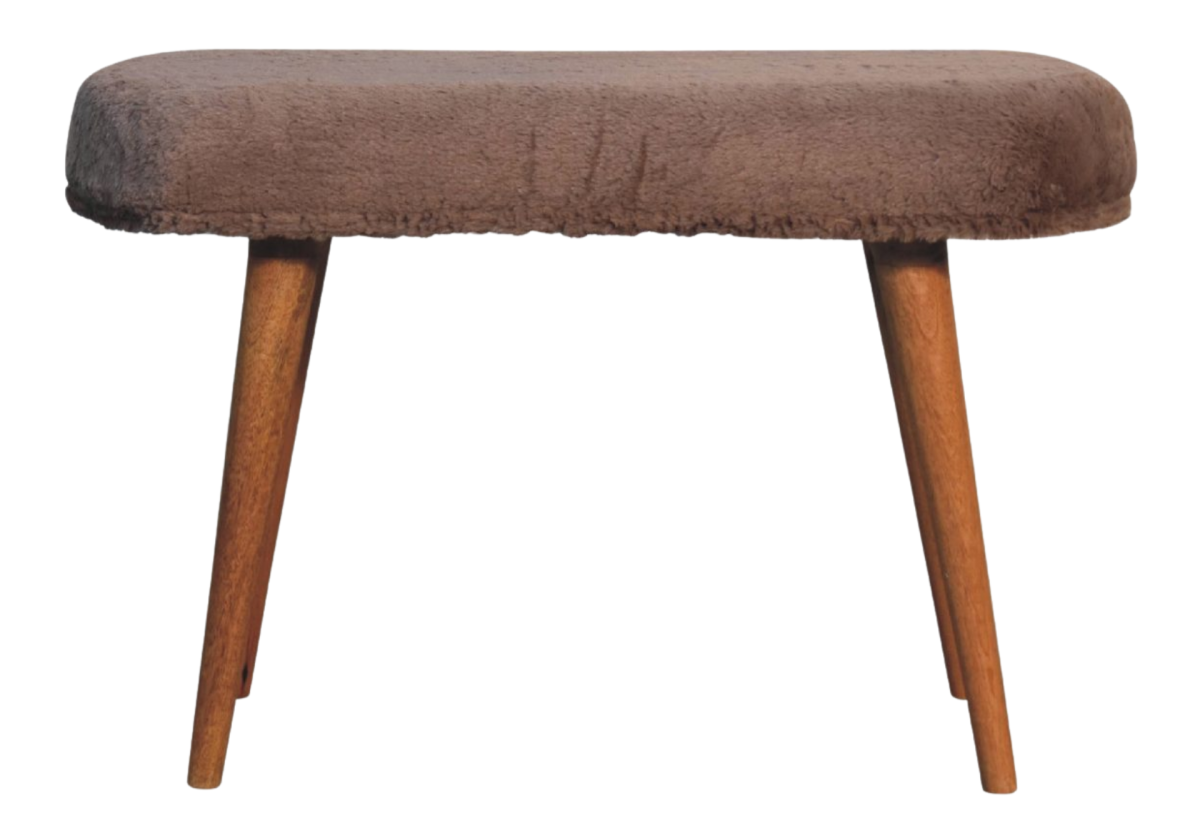 Mocha Faux Fur Fabric Bench