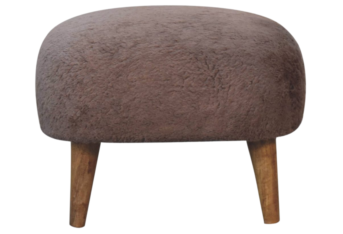 Mocha Faux Fur Square Stool