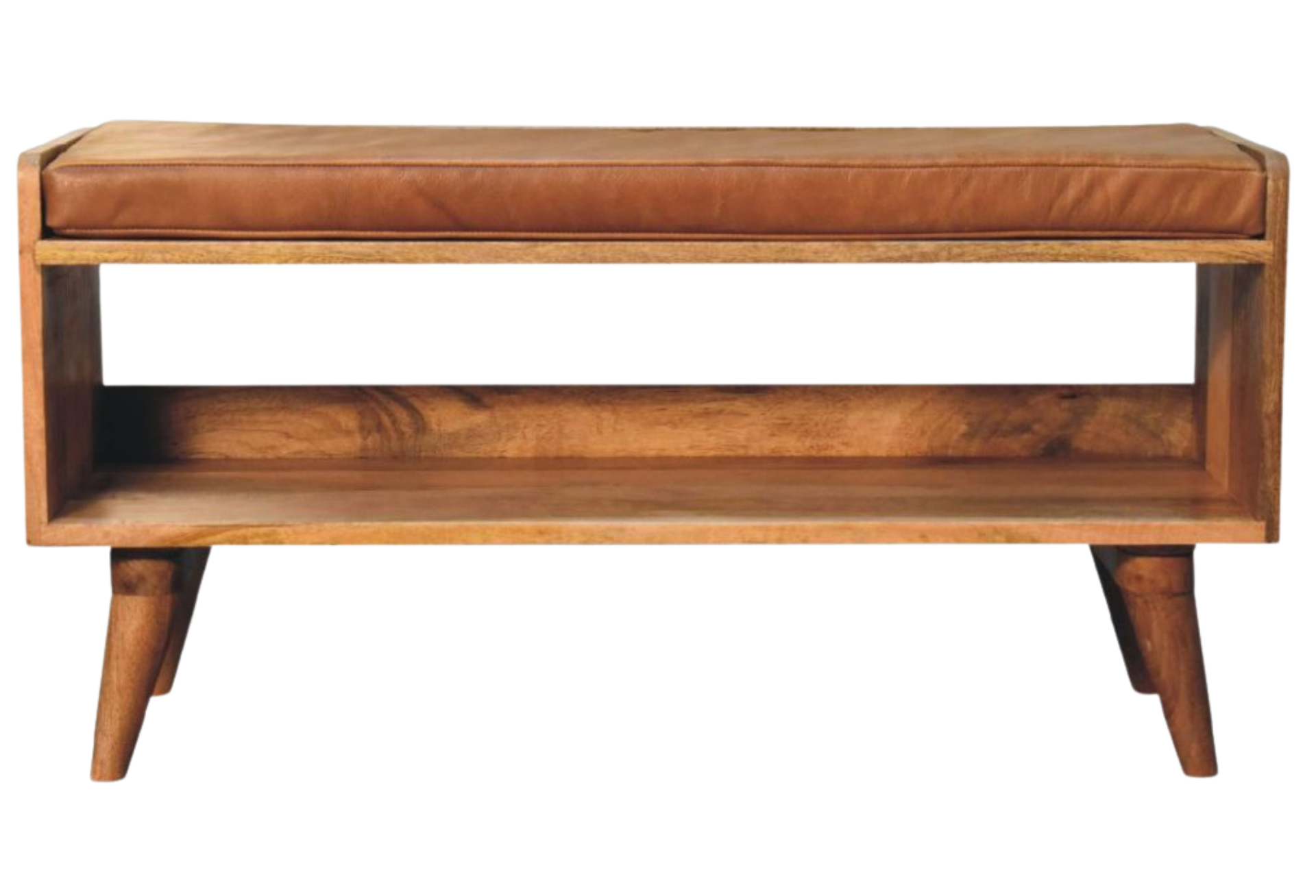 Oak-ish Bench with Tan Leather Seatpad
