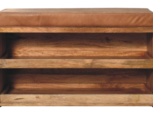 Buffalo Hide Pull out Oak-ish Shoe Storage Bench